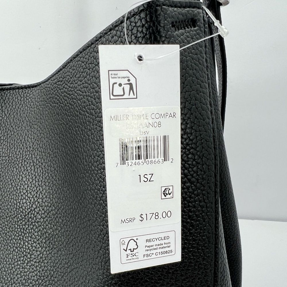 DKNY MILLER TRIPLE COMPARTMENT TOTE BAG/PURSE, BLACK FAUX IMPRINTED LEATHER - Picture 7 of 15